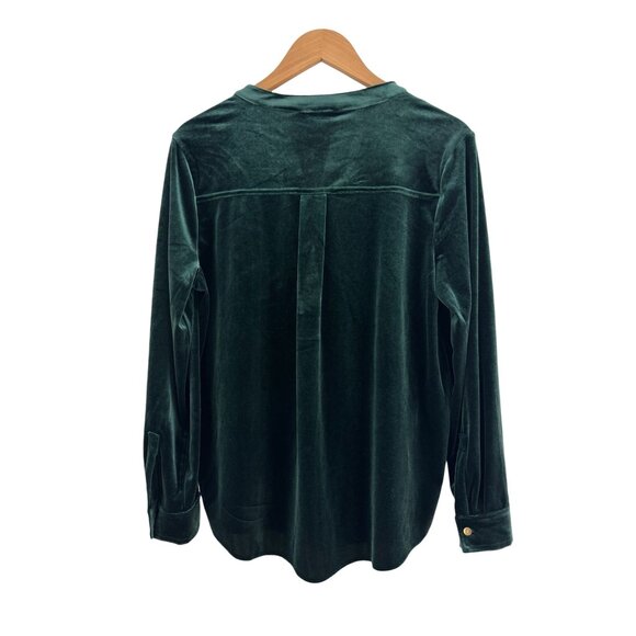 Ralph Lauren Dark Green Velvet Stretch Tunic Top Blouse Shirt Size L Velour - Picture 5 of 9